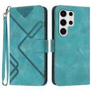 For Samsung Galaxy S25 Ultra 5G Line Pattern Skin Feel Leather Phone Case(Light Blue)