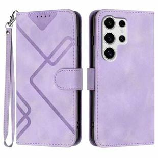For Samsung Galaxy S25 Ultra 5G Line Pattern Skin Feel Leather Phone Case(Light Purple)
