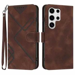 For Samsung Galaxy S25 Ultra 5G Line Pattern Skin Feel Leather Phone Case(Coffee)