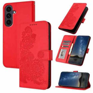 For Samsung Galaxy S25 FE 5G Datura Flower Embossed Flip Leather Phone Case(Red)