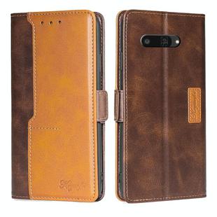 For Kyocera Digno SX4 5G Contrast Color Side Buckle Leather Phone Case(Dark Brown + Gold)