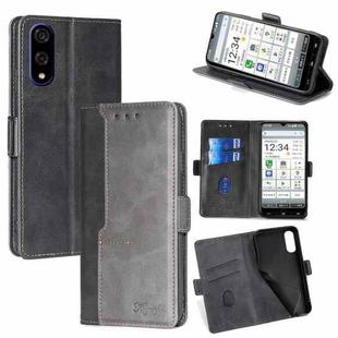 For Kyocera Basio Active3 Contrast Color Side Buckle Leather Phone Case(Black + Grey)