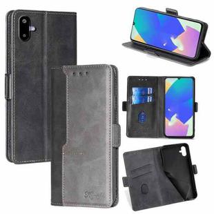 For Samsung Galaxy F06 5G Contrast Color Side Buckle Leather Phone Case(Black + Grey)