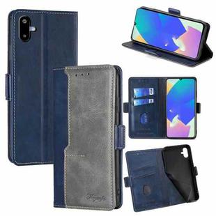 For Samsung Galaxy F06 5G Contrast Color Side Buckle Leather Phone Case(Blue + Grey)