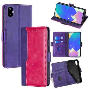 For Samsung Galaxy F06 5G Contrast Color Side Buckle Leather Phone Case(Purple + Rose Red)