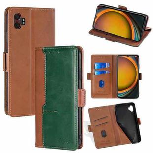 For Samsung Galaxy Xcover 7 Pro 5G Contrast Color Side Buckle Leather Phone Case(Light Brown + Green)