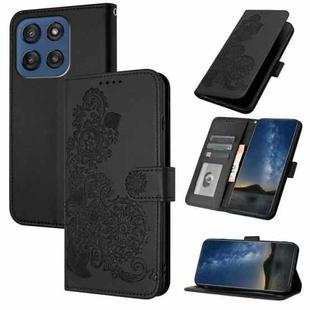 For Motorola Edge 60 Datura Flower Embossed Flip Leather Phone Case(Black)