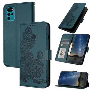 For Motorola Moto G22 Datura Flower Embossed Flip Leather Phone Case(Dark Green)