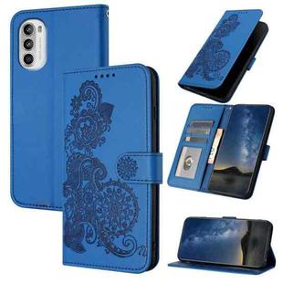 For Motorola Moto G52 Datura Flower Embossed Flip Leather Phone Case(Blue)