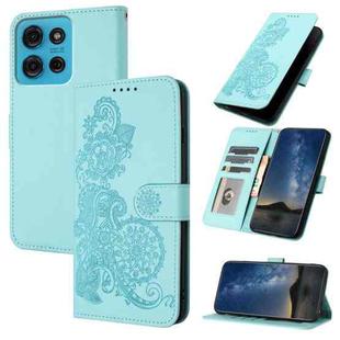 For Motorola Moto G75 5G Datura Flower Embossed Flip Leather Phone Case(Light Blue)