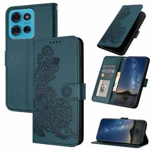 For Motorola Moto G75 5G Datura Flower Embossed Flip Leather Phone Case(Dark Green)