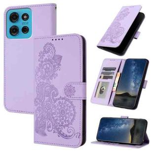 For Motorola Moto G75 5G Datura Flower Embossed Flip Leather Phone Case(Purple)