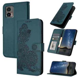 For Motorola Edge 30 Neo Datura Flower Embossed Flip Leather Phone Case(Dark Green)