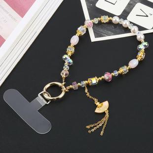 Mobile Phone Anti-lost Hand-fan Bead Chain Short Lanyard(Pink)