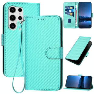 For Samsung Galaxy S25 Ultra 5G YX0070 Carbon Fiber Buckle Leather Phone Case with Lanyard(Light Blue)