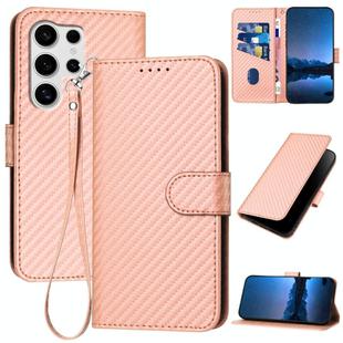 For Samsung Galaxy S25 Ultra 5G YX0070 Carbon Fiber Buckle Leather Phone Case with Lanyard(Pink)