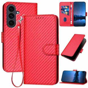 For Samsung Galaxy S25 FE 5G YX0070 Carbon Fiber Buckle Leather Phone Case with Lanyard(Red)