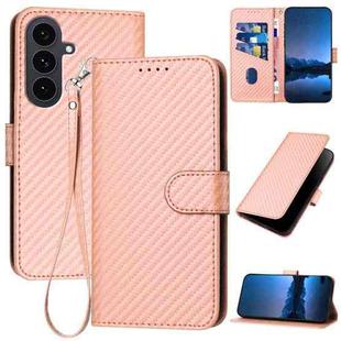 For Samsung Galaxy S25 FE 5G YX0070 Carbon Fiber Buckle Leather Phone Case with Lanyard(Pink)