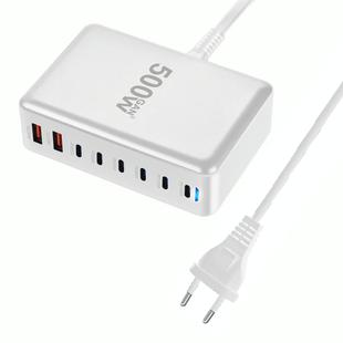 500W GaN 6 Type-C 2 USB Multi Ports Sharing Desktop Charger, Plug:EU Plug(White)