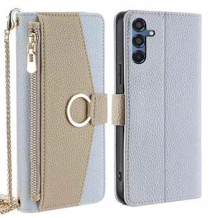 For Samsung Galaxy M35 5G Crossbody Litchi Texture Leather Phone Case(Blue)