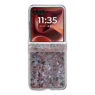 For Motorola Razr 60 Ultra Three-piece Set Pearlescent Shell Texture Phone Case(Pink Green)
