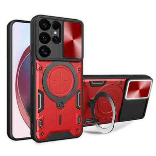 For Samsung Galaxy S25 Ultra 5G CD Texture Sliding Camshield Magnetic Holder Phone Case(Red)