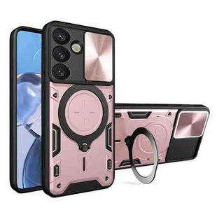 For Samsung Galaxy S25 5G CD Texture Sliding Camshield Magnetic Holder Phone Case(Pink)