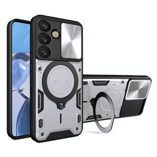 For Samsung Galaxy S25 5G CD Texture Sliding Camshield Magnetic Holder Phone Case(Silver)