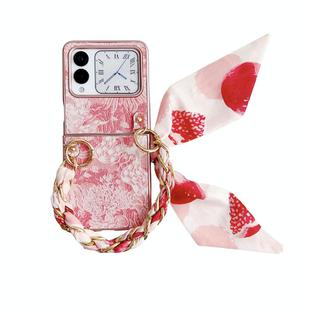 For Huawei nova Flip Embroidery Style DIY Full Coverage Phone Case with Scarf / Bracelet(Pink)