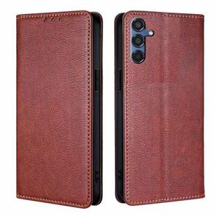 For Samsung Galaxy M35 5G Gloss Oil Solid Color Magnetic Leather Phone Case(Brown)