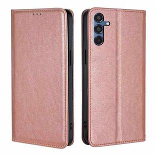 For Samsung Galaxy M35 5G Gloss Oil Solid Color Magnetic Leather Phone Case(Rose Gold)
