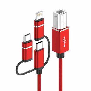 3 in 1 8 Pin, Type-C, Micro USB to USB-B MIDI Instruments Printer Cable, Length: 1m, Length:1m(Red)