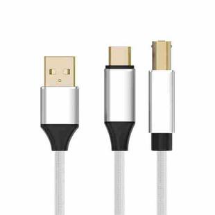 2 in 1 Type-C and USB-A to USB-B MIDI Instruments Printer Cable, Length: 1m, Length:1m(White)