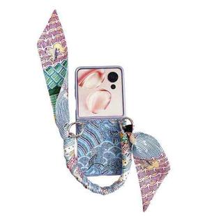 For Honor Magic V Flip Propitious Clouds Embroidery Full Coverage Phone Case with Scarf / Bracelet(Blue)