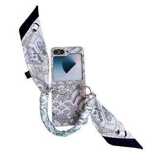 For Samsung Galaxy Z Flip5 Propitious Clouds Embroidery Full Coverage Phone Case with Scarf / Bracelet(Grey)