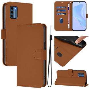 For Nokia C300 Skin Feel Solid Color Leather Phone Case with Lanyard(Brown)