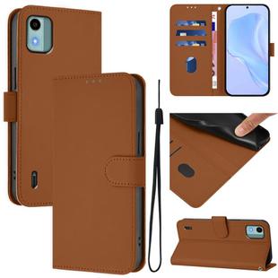For Nokia C12 Skin Feel Solid Color Leather Phone Case with Lanyard(Brown)