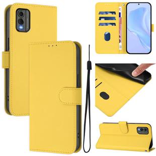 For Nokia C32 Skin Feel Solid Color Leather Phone Case with Lanyard(Lemon Yellow)