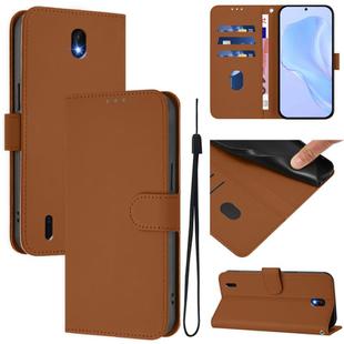 For Nokia C01 Plus / C1 2nd Edition Skin Feel Solid Color Leather Phone Case with Lanyard(Brown)