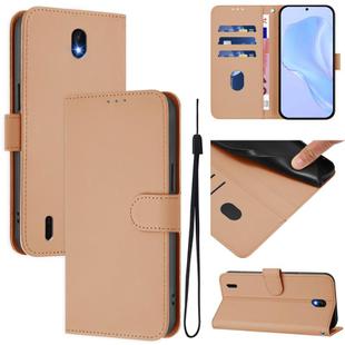 For Nokia C01 Plus / C1 2nd Edition Skin Feel Solid Color Leather Phone Case with Lanyard(Nude)
