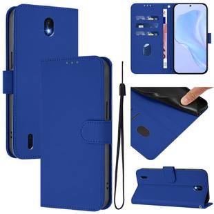 For Nokia C01 Plus / C1 2nd Edition Skin Feel Solid Color Leather Phone Case with Lanyard(Dark Blue)