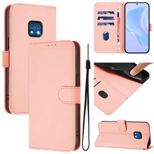 For Nokia XR20 Skin Feel Solid Color Leather Phone Case with Lanyard(Pink)