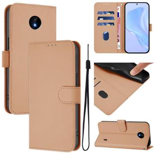 For Nokia C10 / C20 Skin Feel Solid Color Leather Phone Case with Lanyard(Nude)