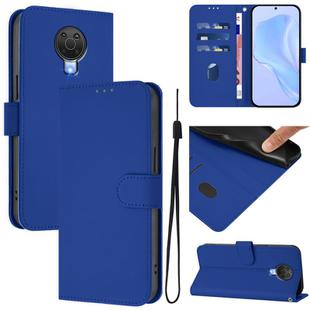 For Nokia 6.3 / G20 / G10 Skin Feel Solid Color Leather Phone Case with Lanyard(Navy Blue)