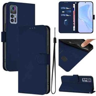 For TCL 30 4G / 30 5G / 30+ Skin Feel Solid Color Leather Phone Case with Lanyard(Navy Blue)