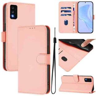 For TCL 30T Skin Feel Solid Color Leather Phone Case with Lanyard(Pink)