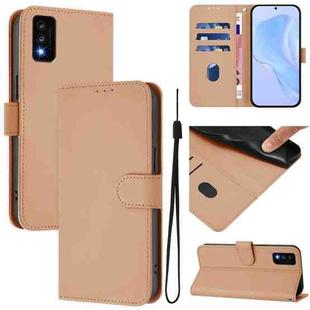 For TCL 30T Skin Feel Solid Color Leather Phone Case with Lanyard(Nude)