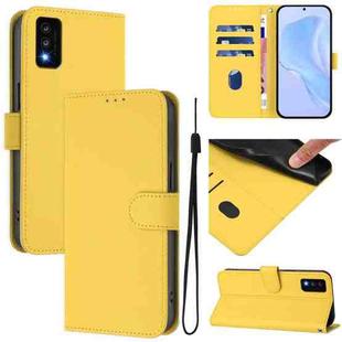 For TCL 30T Skin Feel Solid Color Leather Phone Case with Lanyard(Lemon Yellow)