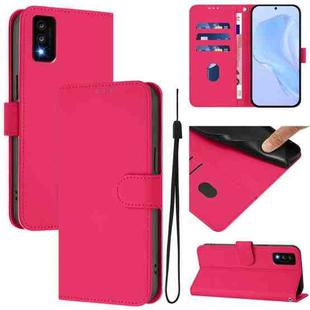 For TCL 30T Skin Feel Solid Color Leather Phone Case with Lanyard(Rose Red)