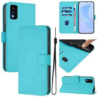 For TCL 30T Skin Feel Solid Color Leather Phone Case with Lanyard(Lake Blue)